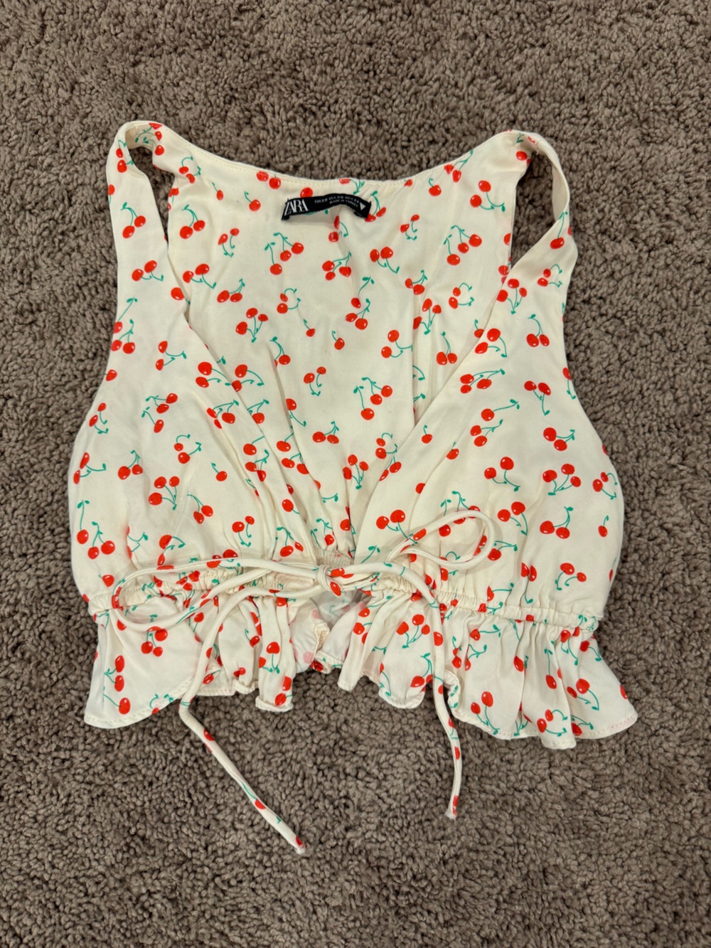 Zara front tie cherry crop top